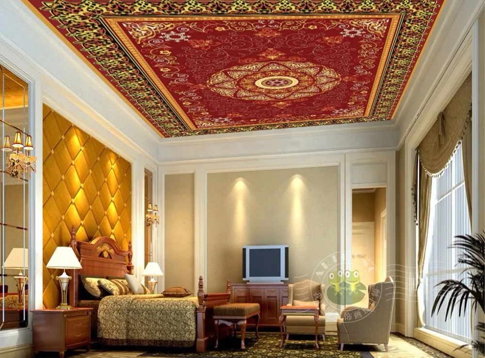 Модные 3D потолочные Настенные обои Национальный круг Потолочные фото для ванной
