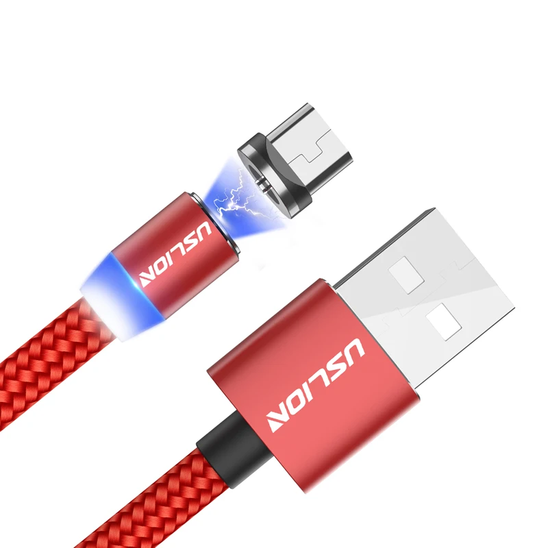 red USLION светодиодный магнитный usb-кабель с магнитной вилкой и кабелем USB type C и кабелем Micro usb для samsung Xiaomi для быстрой зарядки iPhone X 8 7 - Цвет: red