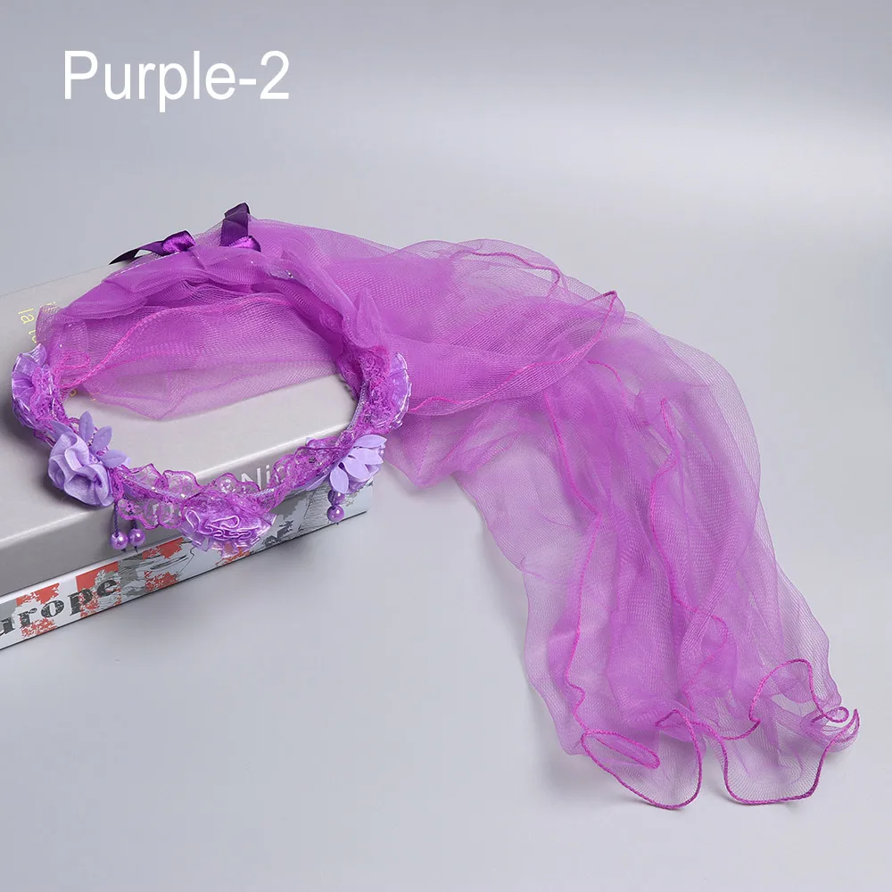 purple-2 Платье ручной работы с вуалью лента на голову с цветочным украшением, Венок Корона Венок повязка на голову кружевные головные уборы для невесты Свадебная вечеринка аксессуары для волос Бохо Стиль - Цвет: purple-2