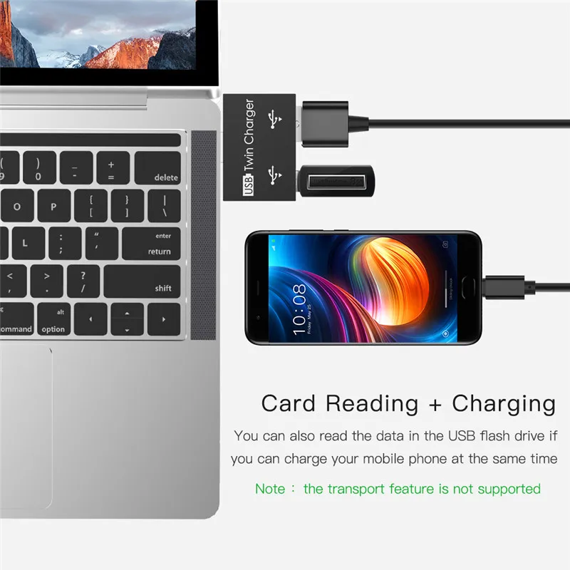 Портативный USB 2,0 Разветвитель USB двойной USB2.0 концентратор телефона для зарядки передачи и синхронизации данных адаптер для MacBook, ПК, ноутбук Тетрадь