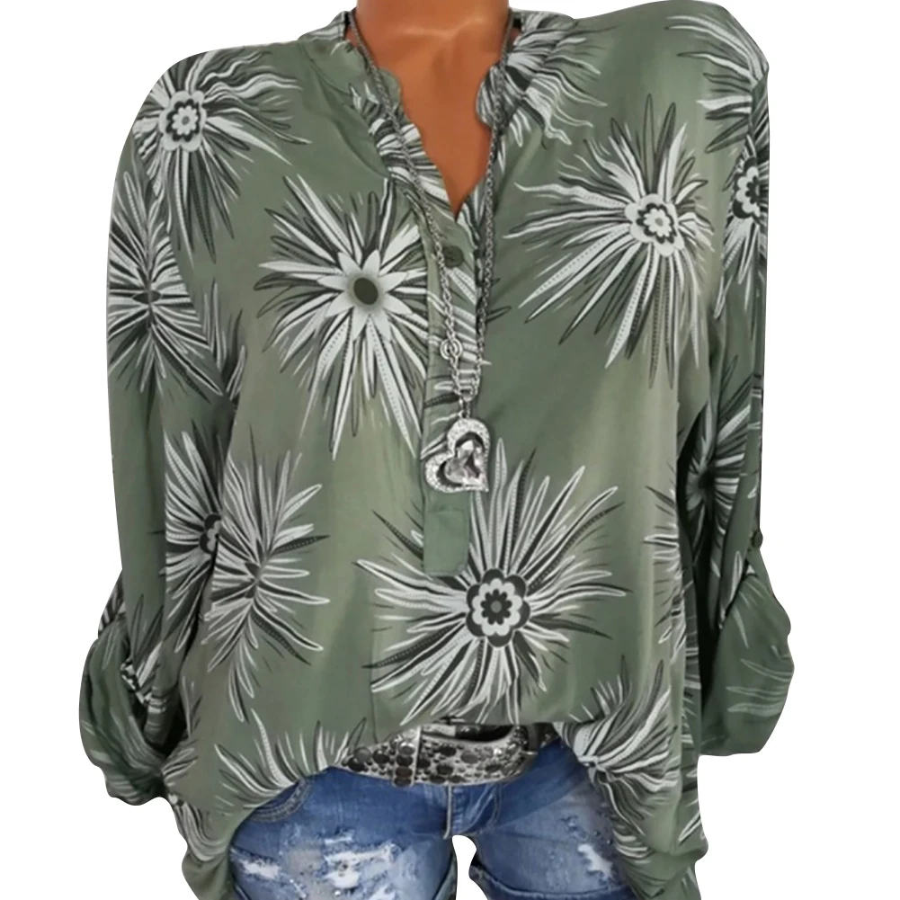 Женская Свободная блуза-рубашка с v-образным вырезом и цветочным принтом большие