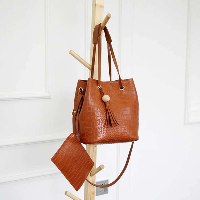 

Women Shoulder Bags Leather Crocodile Pattern Tassel Bag Trendy Fashion Relaxed Style Simple Composite Handbag Exquisite Wild