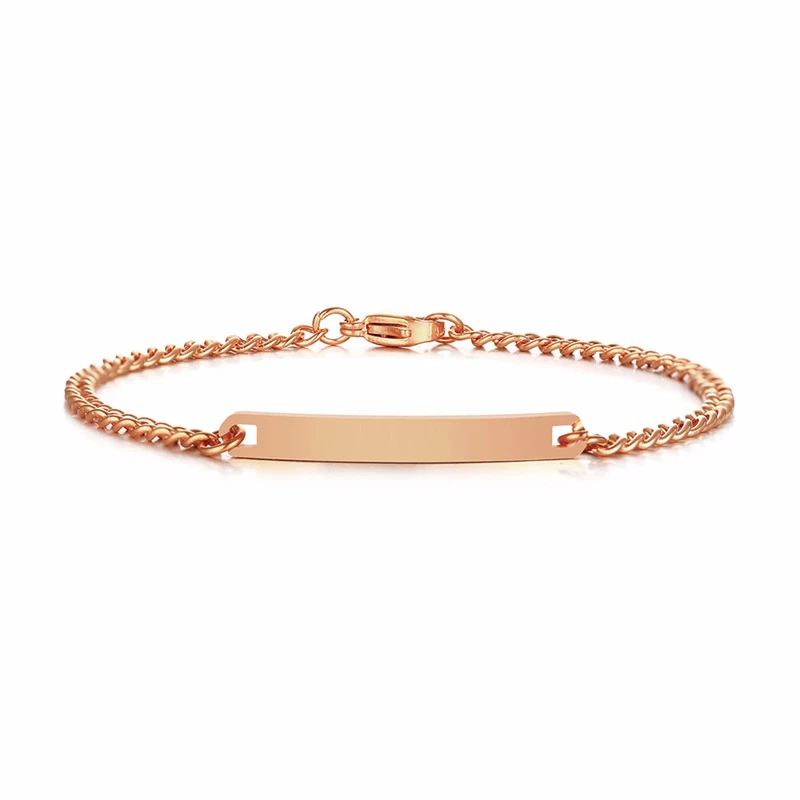 women rosegold Персонализированное выгравированное название пластины ID тег кубинская цепочка пара браслетов для мужчин женщин золотой Нержавеющая сталь - Окраска металла: women rosegold