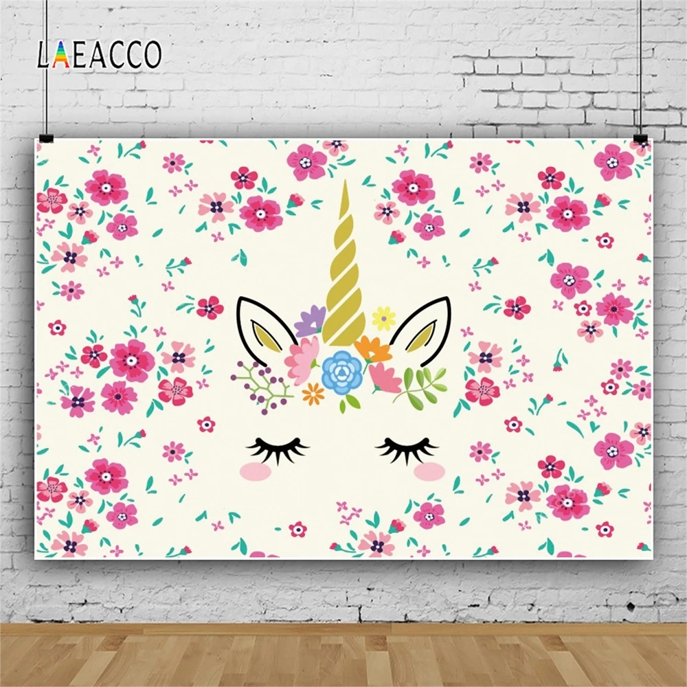 Laeacco Unicorn Flowers Little Birthday Communion Party Decorate Personalized Photography Backdrops Backgrounds For Photo Studio