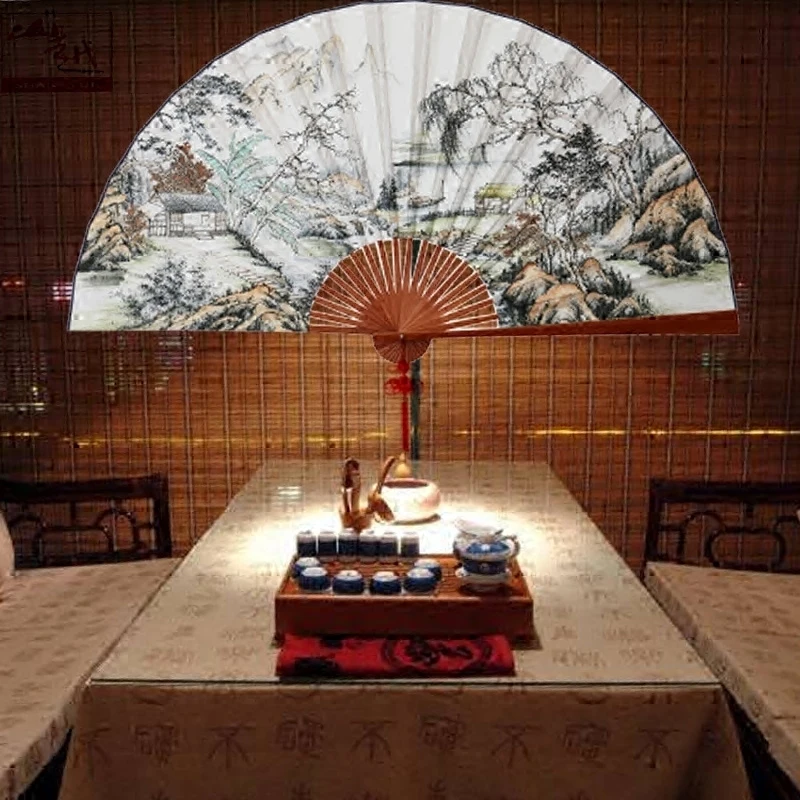

New style folding fan, classical home, teahouse decoration, big hanging fan, Chinese traditional painting, landscape fan, super