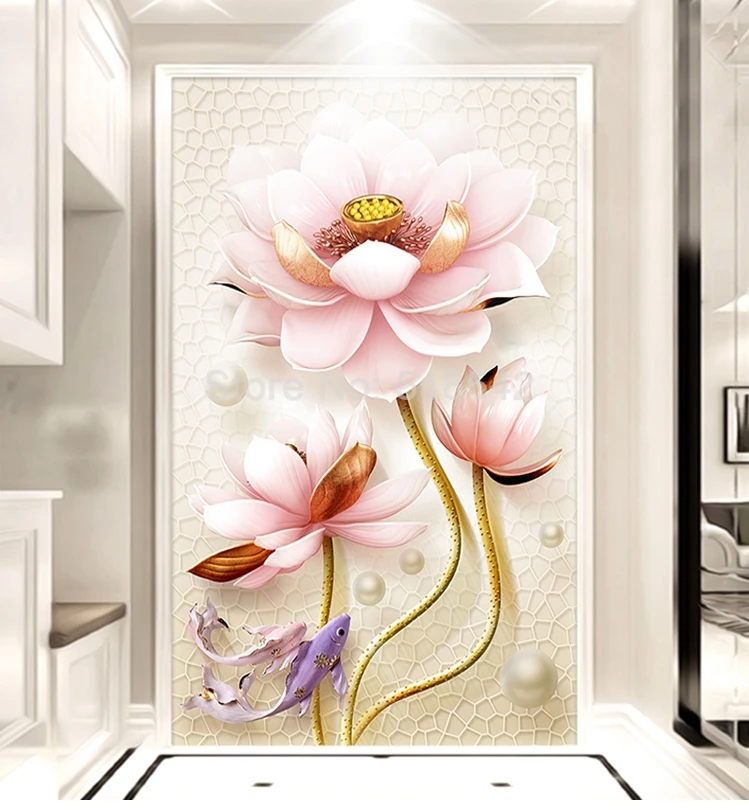Пользовательские 3d фото обои китайский Стиль 3D lotus милосердия нетканые гостиная Вход Декор росписи роспись стен обои цветок