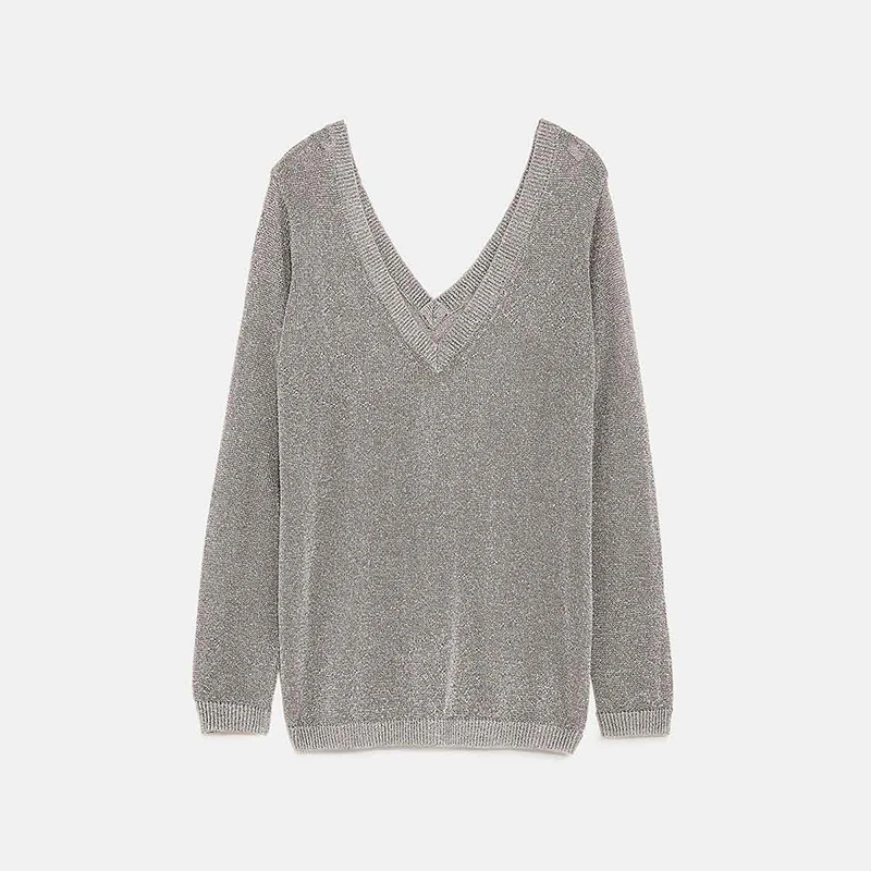 HDY Haoduoyi V Nneck Knit Micro Perspective Bright Light Metal Shiny Sweater 2020 New Ladies Simple Youth Bottoming | Женская одежда