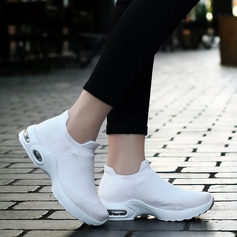 1858-white Весенние женские кроссовки на плоской подошве, без застежки, на платформе, черные дышащие, носок с отверстием, кроссовки 1839 - Цвет: 1858-white