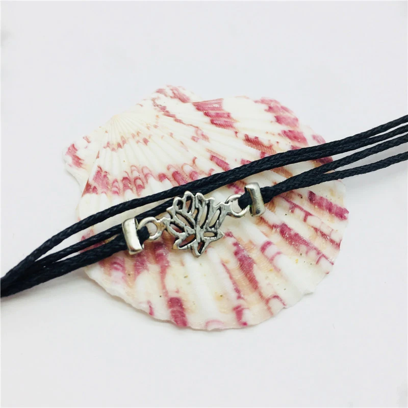 MFNFYH Silver Lotus Flower Ankle Bracelets for Women Men Multi Layer Black Wax Rope Anklet Barefoot Sandals Foot Chain Jewelry | Украшения
