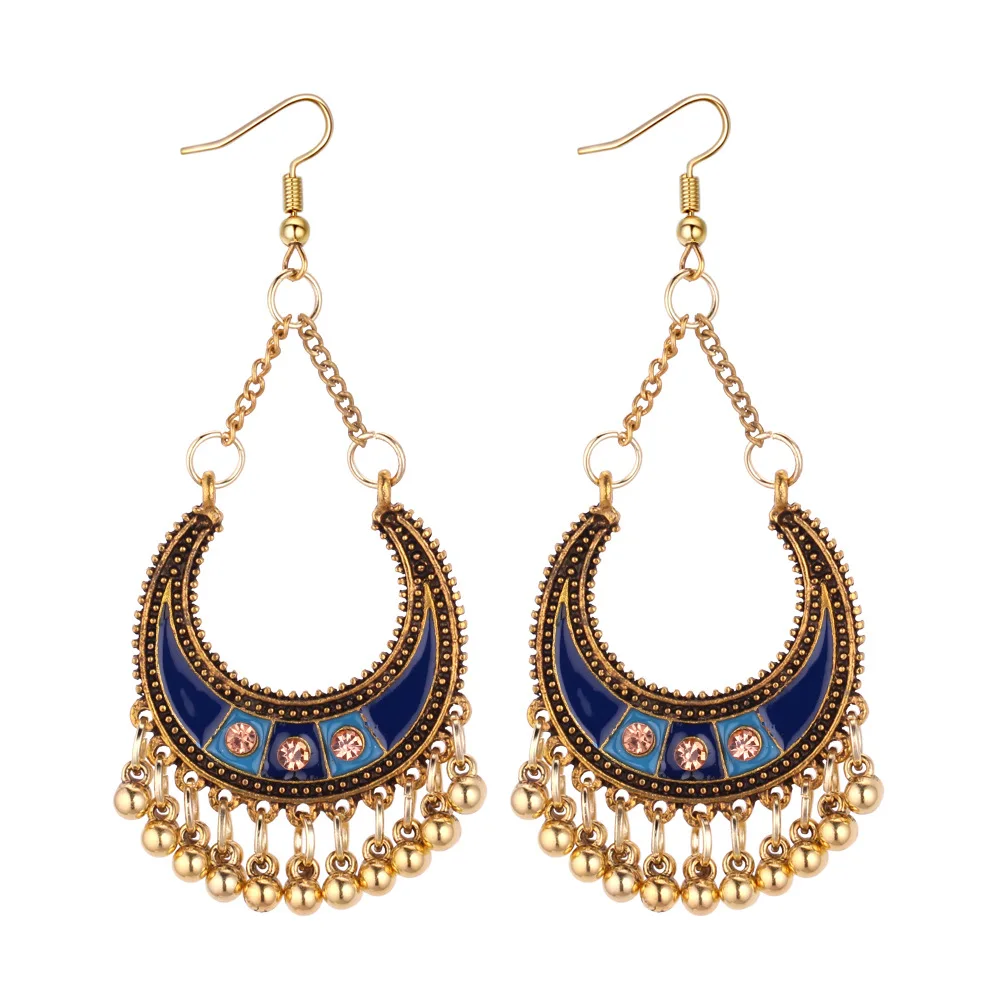 Женские винтажные серьги с кисточками в стиле бохо индийские форме новой луны