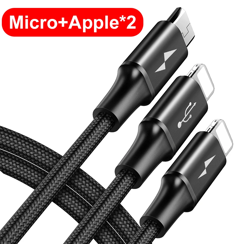 3 in 1 Black Baseus 2 в 1 Micro usb type C кабель для samsung Xiaomi мульти быстрое зарядное устройство кабель 3 в 1 Microusb кабель для мобильного телефона для iPhone - Цвет: 3 in 1 Black