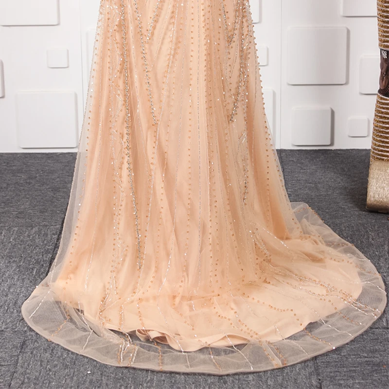 JANCEMBER vestido de gala украшенный бусинами и кристаллами длинный рукав иллюзия круглый