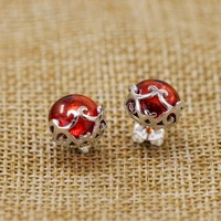 925 sterling silver silver earrings red corundum lady retro pattern earrings