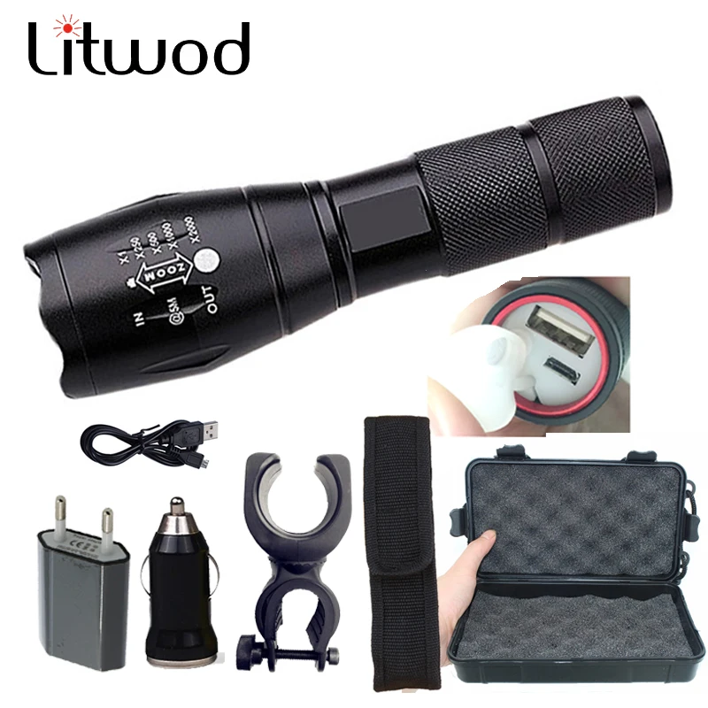 z20Litwod 2017 USB Flashlight XM-L2 T6 Tactical Torch Zoomable Powerful Light Lamp camping Lighting For Charger | Лампы и освещение
