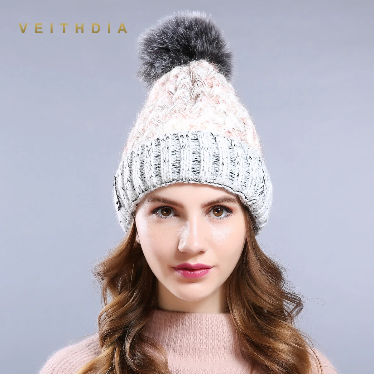 VEITHDIA женская зимняя шапка бини из искусственного меха для шапки вязаная Skully