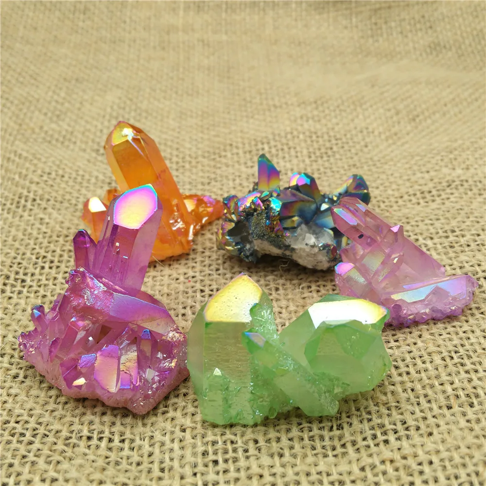 Shinning Rainbow Titanium Aura Crystal Cluster-Angel Quartz Cluster Crystal-Reiki Healing and Terrariums Home Decoration | Дом и сад
