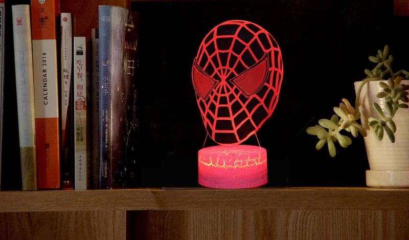 3D маска Человека-паука светодиодный ночник атмосферная настольная лампа сенсорный выключатель семь цветов акрил для детей декоративная лампа для спальной комнаты