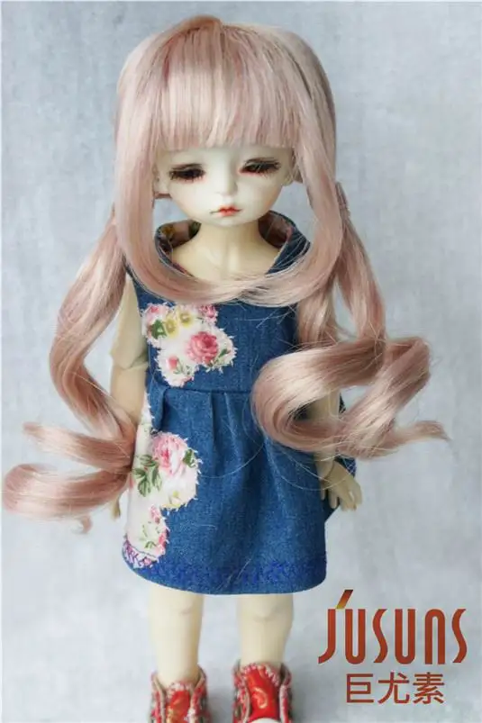 6-7inch Dark Pink JD186, 1/6, 1/4, 1/3, красивые кукольные парики с двойной пони, BJD, размер 6-7 дюймов, 7-8 дюймов, 8-9 дюймов, модный кукольный парик, парики YOSD MSD SD, распродажа - Цвет: 6-7inch Dark Pink