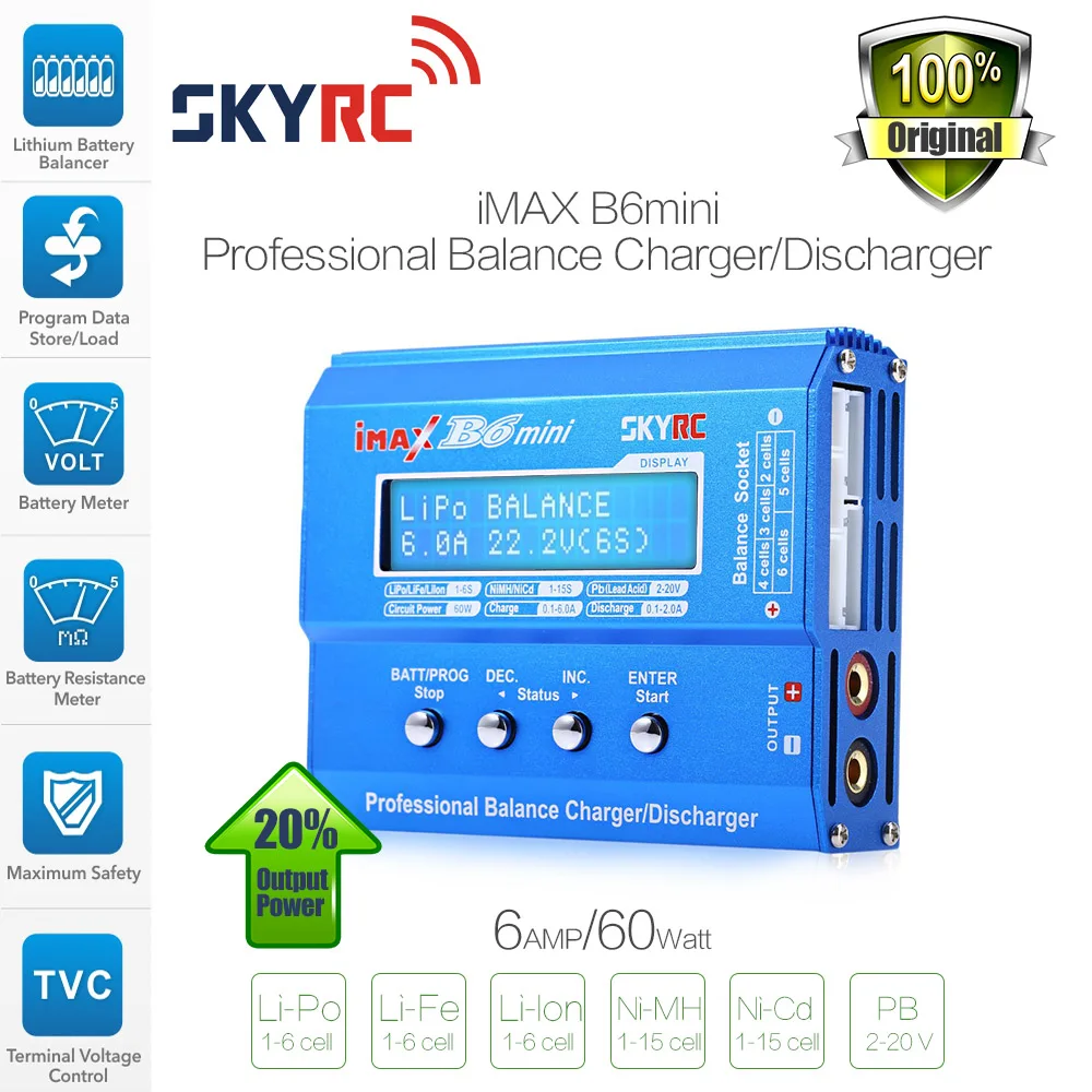 Оригинальное профессиональное балансирующее зарядное устройство SKYRC iMAX B6 Mini 60 Вт