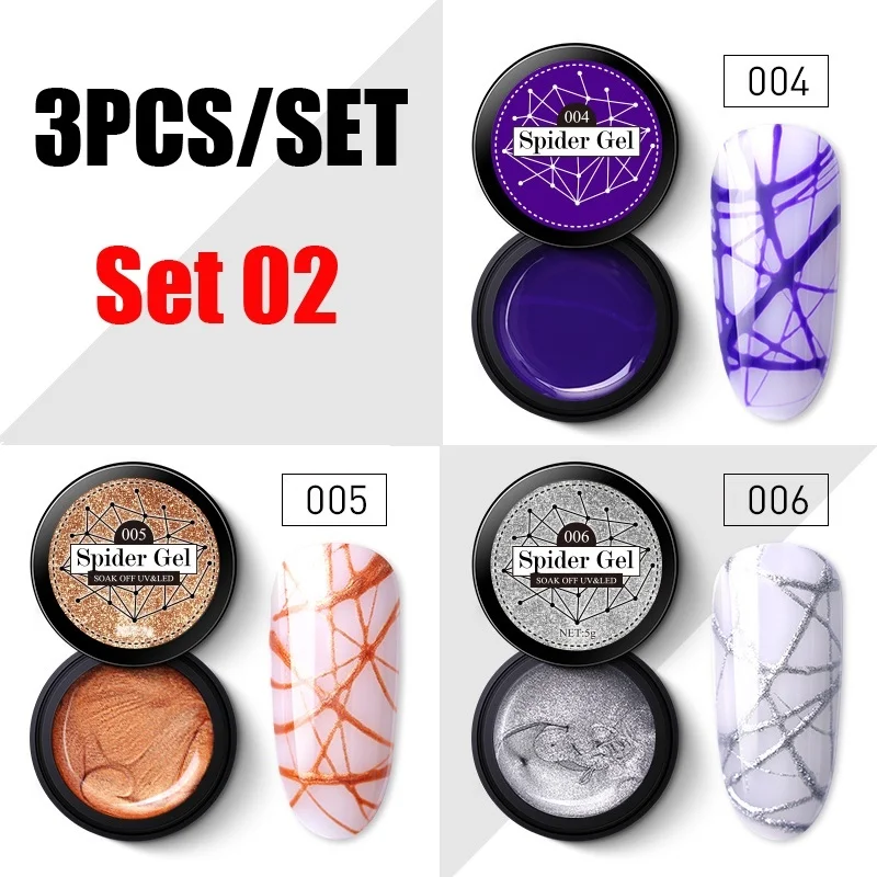 3PCS SET Лазурная красота паук Led Гель-лак для ногтей набор длительная живопись УФ лаковое гелевое покрытие для ногтей Блестящий Рисунок Led гель Эмаль Набор - Цвет: 3PCS SET