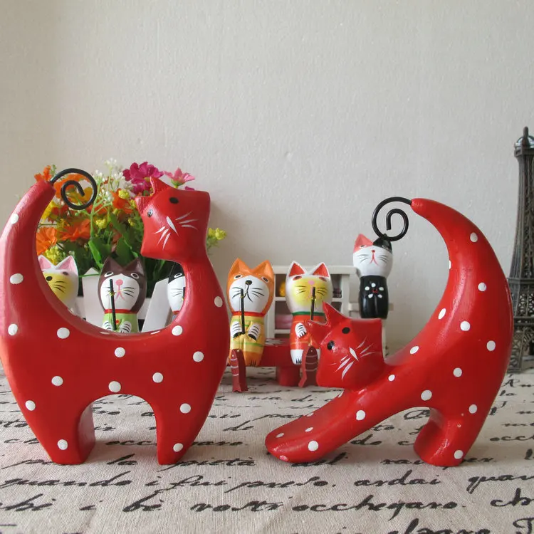 Nordic wood hand-carved red wave point kitten cat lovers cats ornaments home accessories wedding gifts |