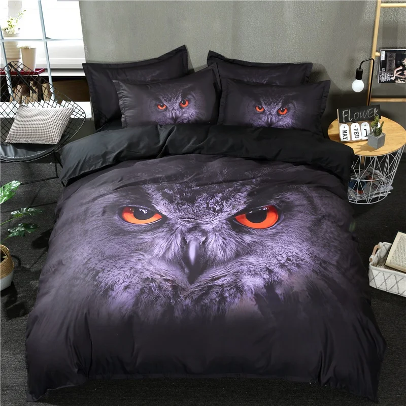 3D black cat night owl animal grey twin king queen double full bedclothes pillowcase duvet cover set bedding | Дом и сад