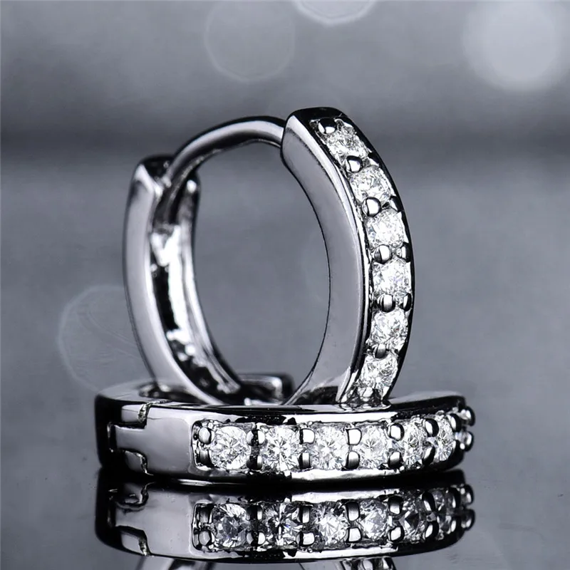 Женские серьги кольца BUDONG серебристые/золотые с белыми кристаллами и кубическим