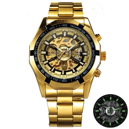 Golden Golden Black Лучший бренд класса люкс ПОБЕДИТЕЛЬ Мужские часы с изображением скелета автоматические механические золотистые часы-скелетоны Винтаж человек часы Для мужчин s часы Forsining - Цвет: Golden Golden Black