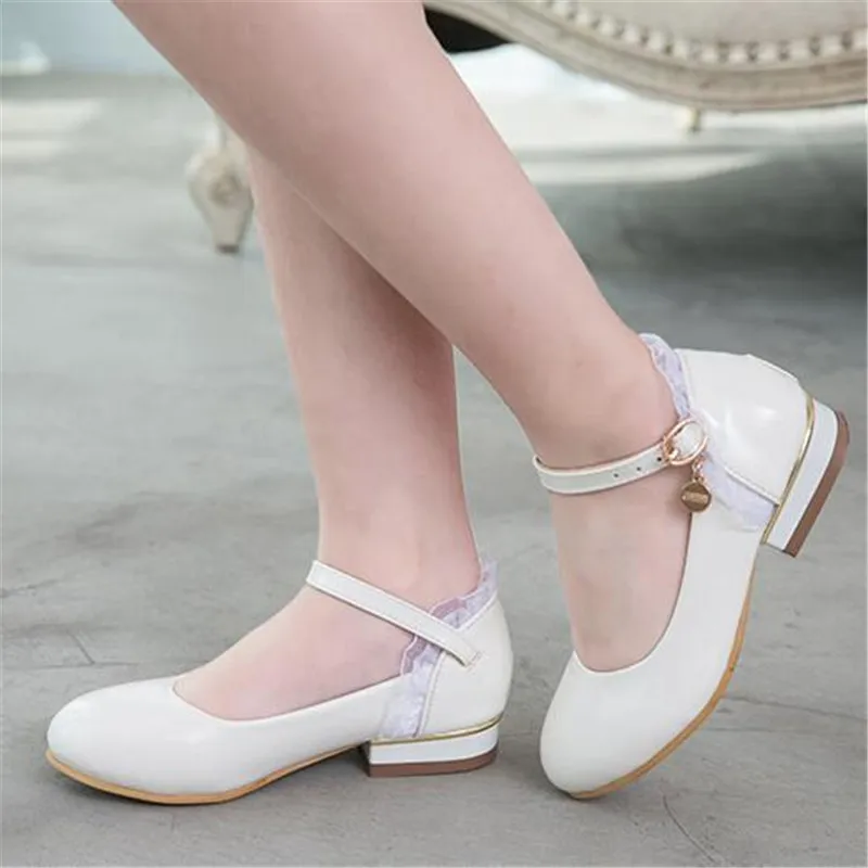 

New Spring Black White Patent Leather Shoes Girls Kids High-heeled Performance School Student Dance Fashion Baby Children 041