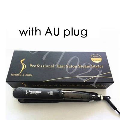 AUplug with box Профессиональный керамический паровой выпрямитель для волос 450F с аргановым маслом, паровой утюжок, керамический паровой быстрый нагрев - Цвет: AUplug with box