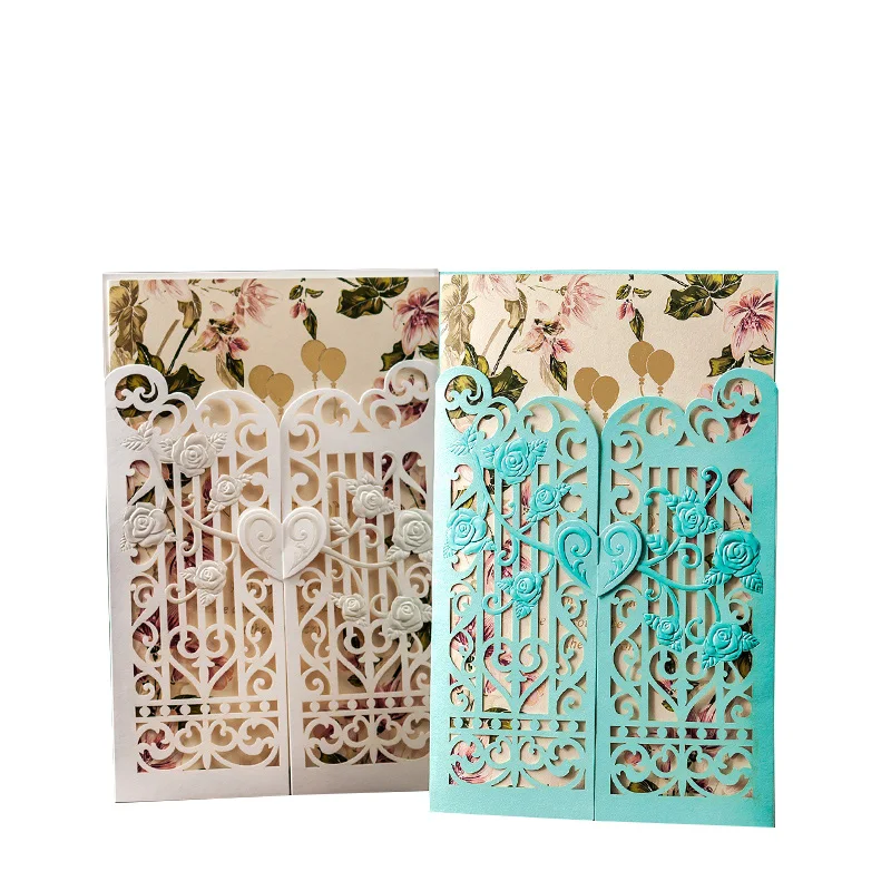 Free Shipping 20 X White/Blue Wedding Invitation Card Gold Envelope Gilding Laser Cut Party Supply | Дом и сад