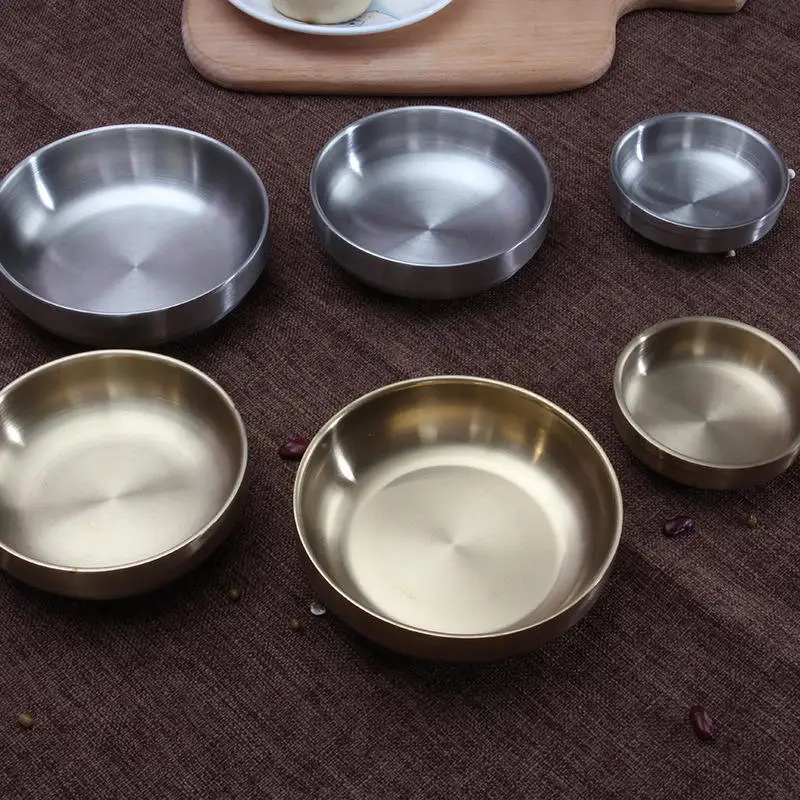 

9/12/13.5cm Stainless Steel Seasoning Dish Plate Round Golden Silvery Sauce Ketch Rice Container Kitchen Picnic Use 1piece