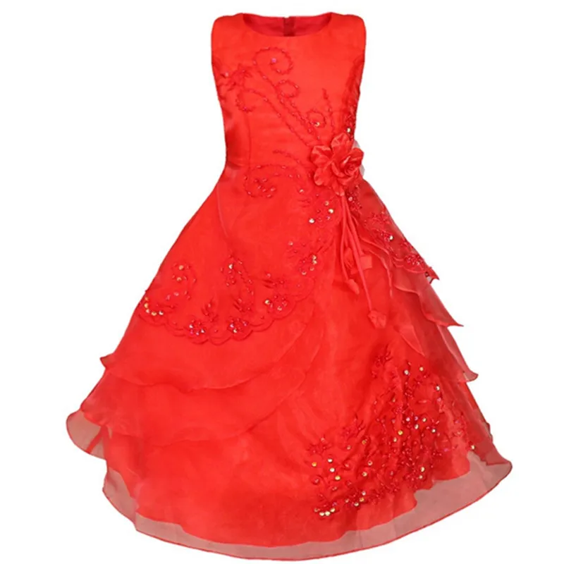 Girl Party Dress with Hoop Kid Embroidered Formal Bridesmaid Wedding Graduation Gown Christmas Princess Girls Dresses | Детская одежда
