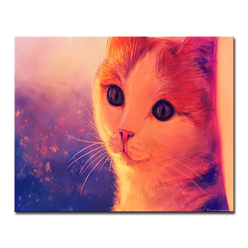 Y5734 Мультфильм животных DIY Цифровая краска ing по номерам окраска синие кошки Масляные картины ручная краска черный котенок на холсте домашний Декор стены - Цвет: Y5734