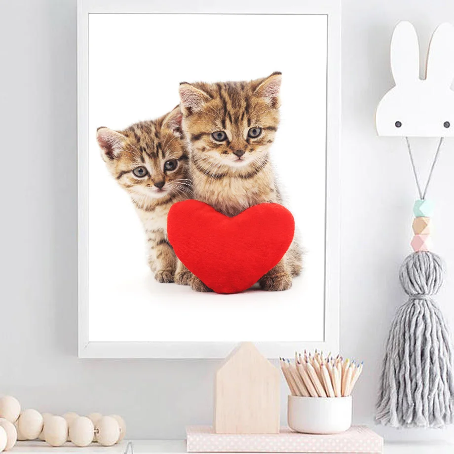 Скандинавский минимализм милый кот сердце настенная живопись холст