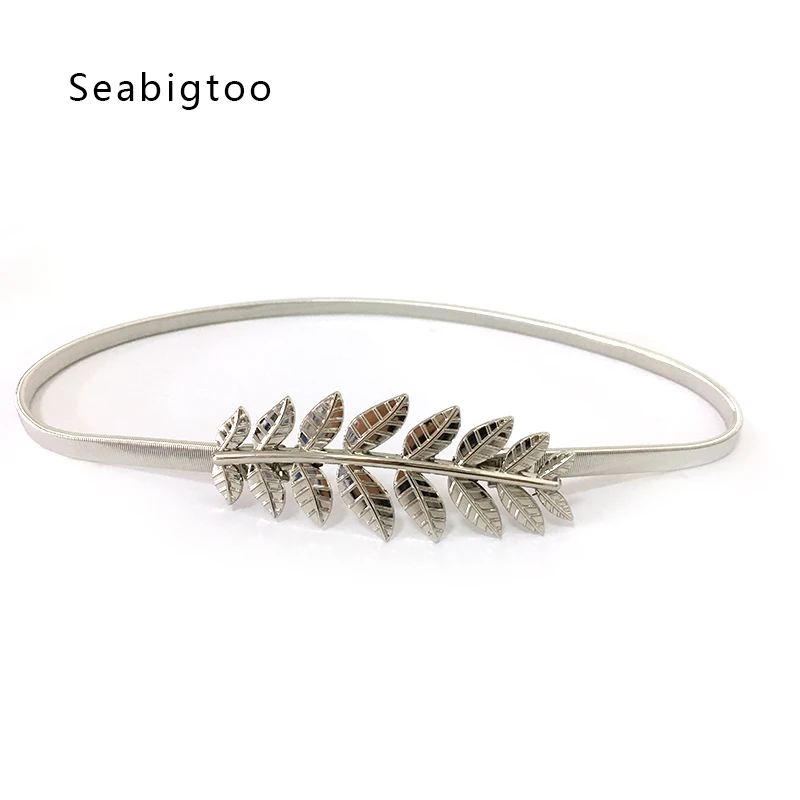 Seabigtoo металлические ремни с листьями для женщин, тонкие золотые и серебряные ремни для женщин, женские ремни с цепочкой, пояс, высокое качество, ремни с пряжкой - Цвет: Silver