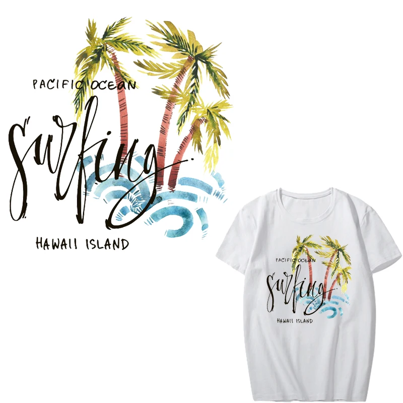 

Iron on Palm Tree Patches for Clothes DIY T-shirt Applique Heat Transfer Vinyl Letter Patch Stickers for Clothing Heat Press