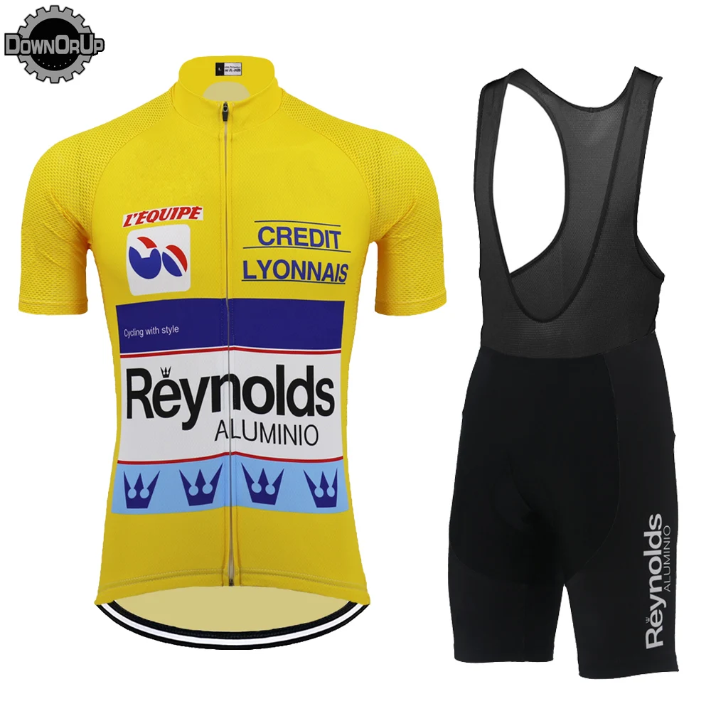 Ретро Мужская классическая желтая одежда для велоспорта бренд pro team Bike Майки