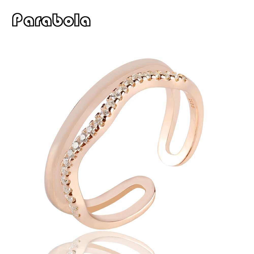 Параболы 925 стерлингового серебра Изогнутые Кольца с AAA Кубический Цирконий