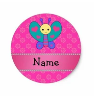 1 5inch personalized name butterfly pink flowers classic round sticker