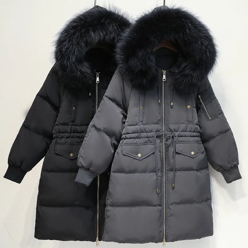 XL-4XL 5XL Женская одежда зимние куртки парка на утином пуху длинные пальто капюшон с натуральным мехом корейские Топы Плюс Размер Пальто утолщенное теплое