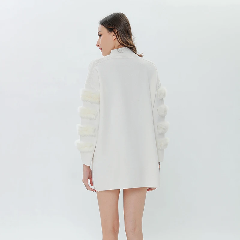 TWOTWINSTYLE Pullover Sweater For Women Turtleneck Lady's Faux Fur Long Sleeve Jumper Dress Female Tops Korean Clothes | Женская