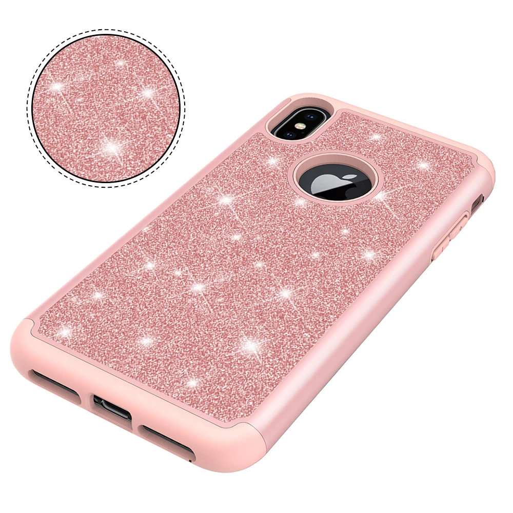 HYAZLZ Case for iPhone XR XS 6 6s 7 8 X Capa Coque Glitter Silicone PC Back Cover MAX Plus |