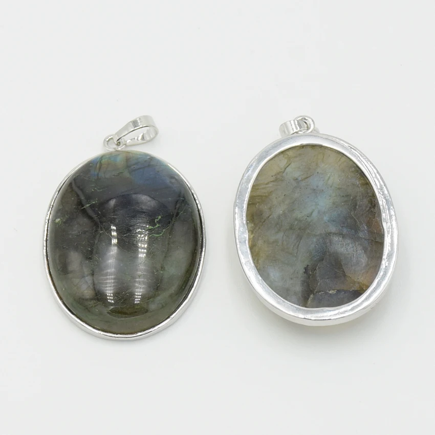 Новый 40x30 мм посеребренные овальные Форма натуральный лабрадорит камень кулон