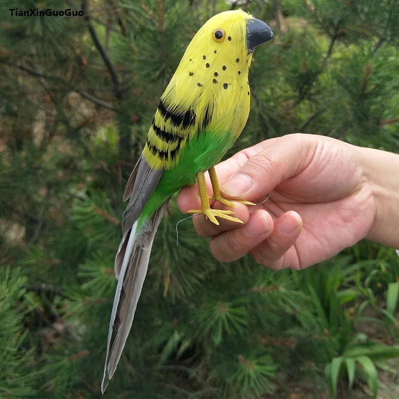 

about 18cm simulation bird hard model yellow feathers parrot prop,garden decoration s1157