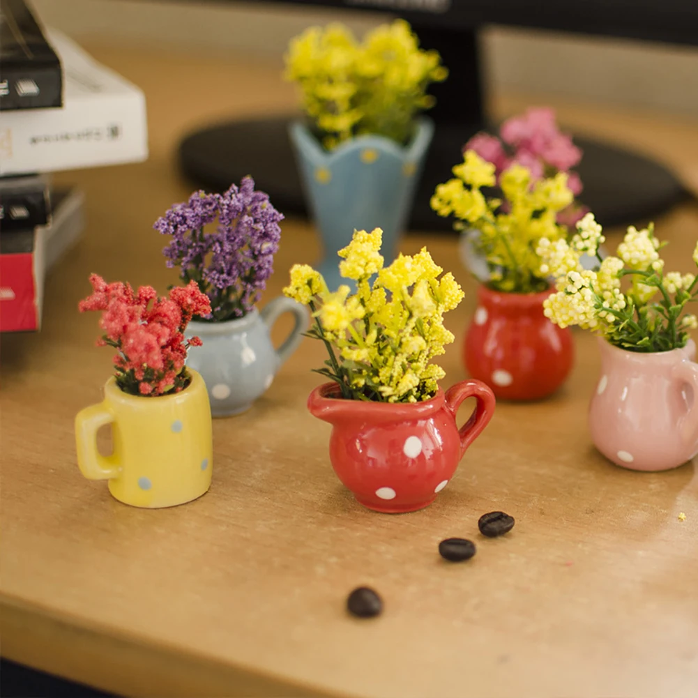 

1Pc Mini Artificial Plant Flower Pot Bonsai Model Dollhouse Miniature Landscape Household Table Desk Decor