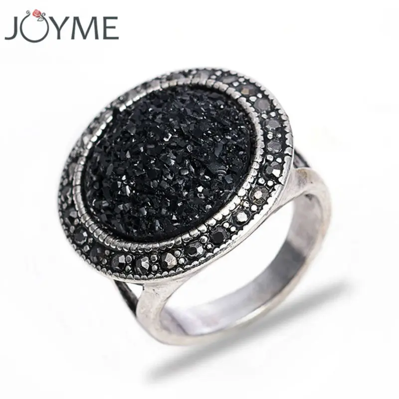 Женские кольца с серебряным покрытием вечерние винтажные из черного сломанного