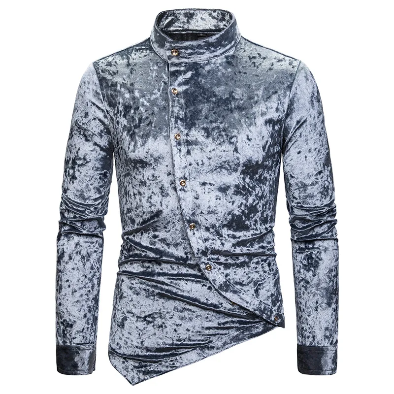 Мужская Асимметричная рубашка с длинным рукавом повседневная однотонная