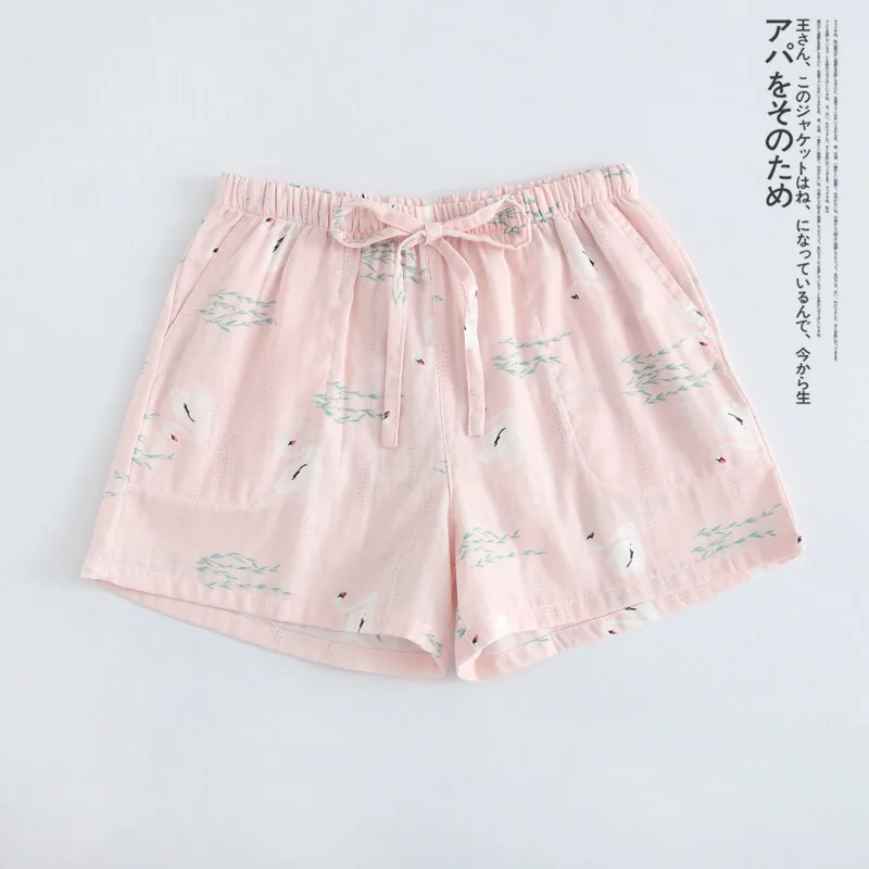 Light Pink Новые летние женские для сна, низ комфорт газовое платье из хлопка с принтом «Лебедь» для сна шорты мягкие Для женщин домашняя одежда тонкие Пляжные шорты - Цвет: Light Pink