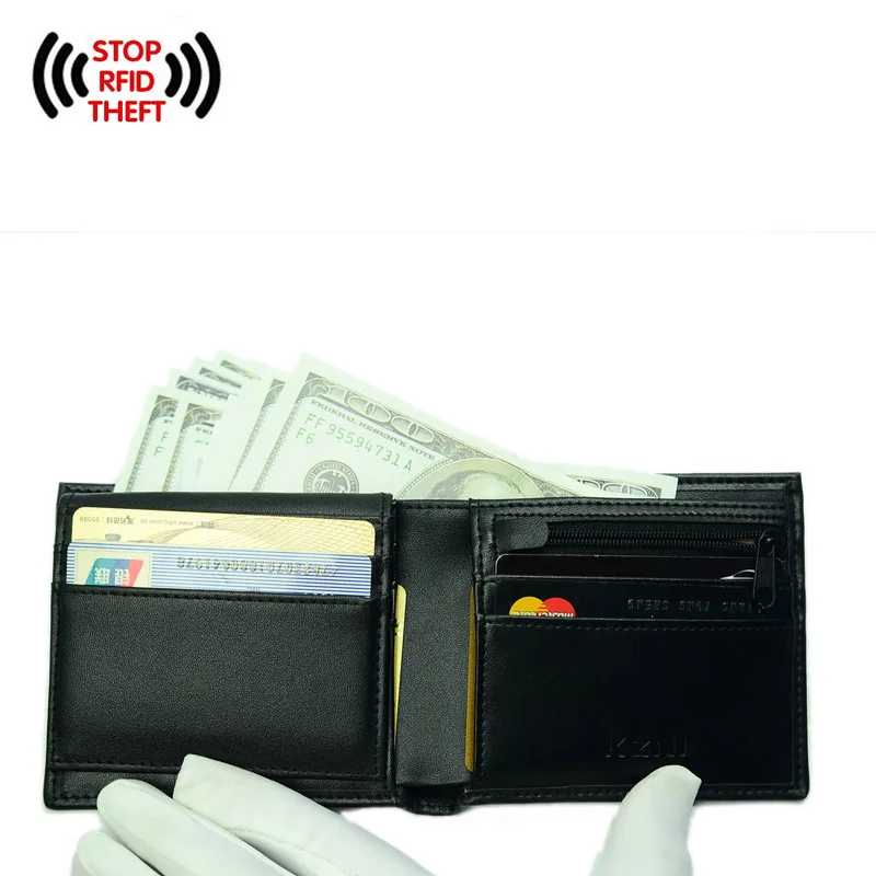 KZNI кожаный держатель для карт кошелек на молнии с Rfid блокировкой из углеродного